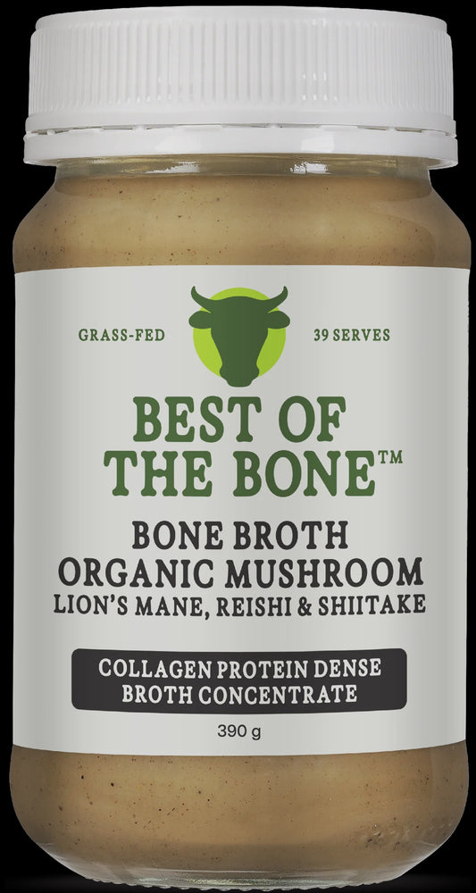 Best of the Bone bone Broth Beef Concentrate Healing Mushrooms Organic Lions Mane Reishi Shiitake 390g