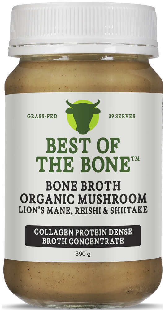 Best of the Bone bone Broth Beef Concentrate Healing Mushrooms Organic Lions Mane Reishi Shiitake 390g