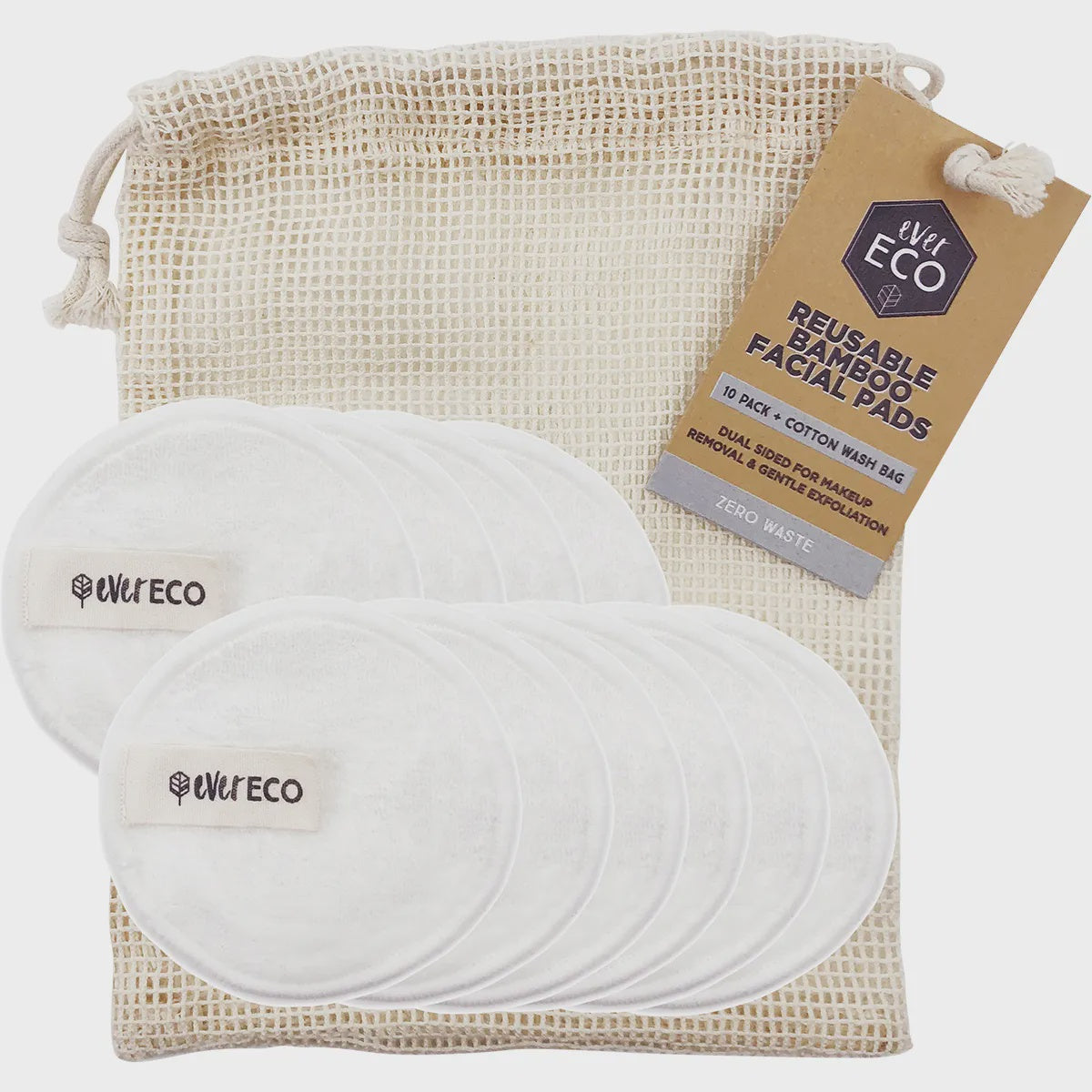 Ever Eco Reusable Bamboo Facial Pads White with Cotton Wash Bag 10pk