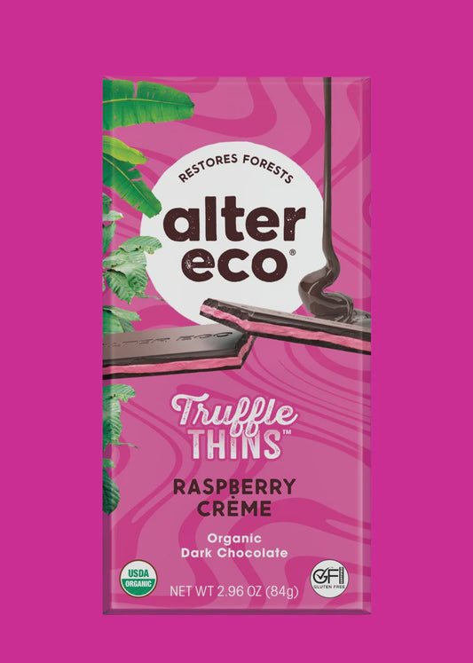 Alter Eco Truffle Thins Raspberry Creme Dark 84g
