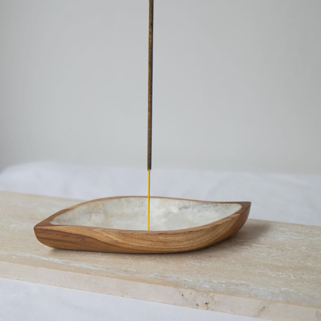 Holy Smokes Incense Holder Shell Lined Leaf